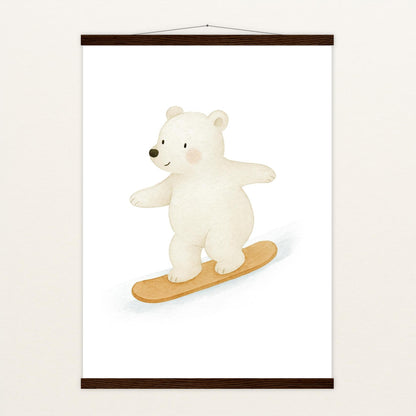 Pummel der Polarbär - Motiv: "Snowboard" Poster mit Leisten von tinylearner