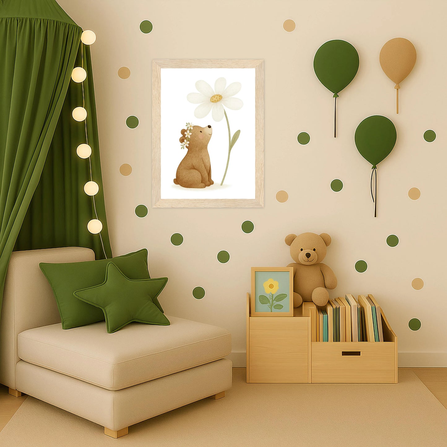 Balu der Bär - Motiv: "Gänseblümchen" Poster mit Holzrahmen von tinylearner