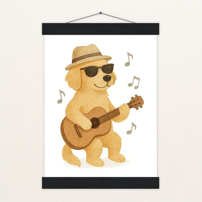 Hugo der Hund - Motiv: "Gitarre" Poster mit Leisten von tinylearner