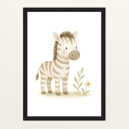 Zinni das Zebra Poster mit Holzrahmen von tinylearner
