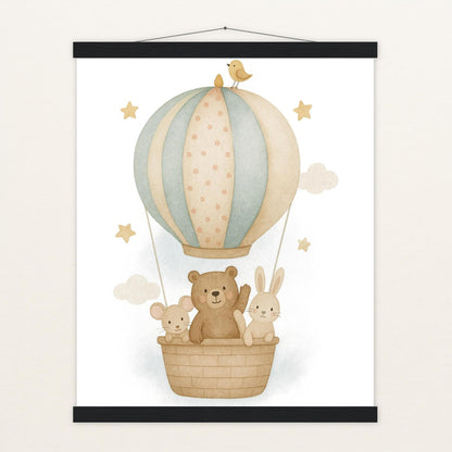 Tierfreunde - Motiv: "Heißluftballon" Poster mit Leisten von tinylearner