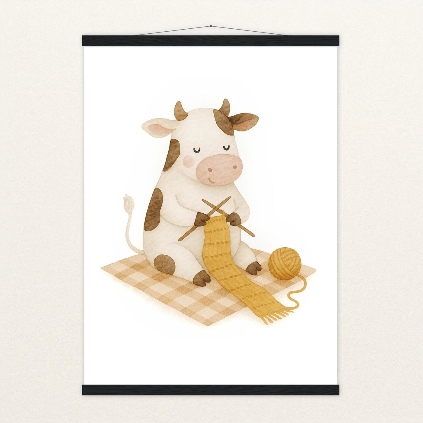 Klara die Kuh - Motiv: "Häkeln" Poster mit Leisten von tinylearner