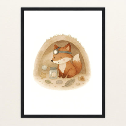 Finnegan der Fuchs - Motiv: "Höhle" Poster mit Holzrahmen von tinylearner