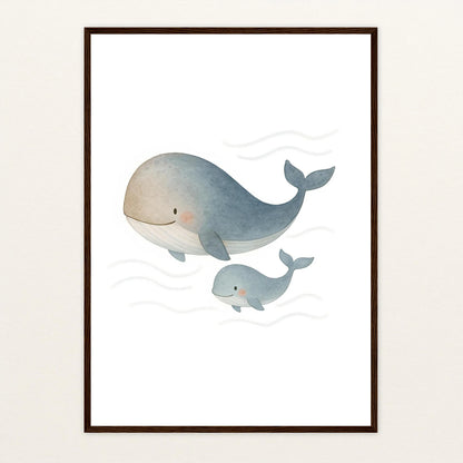 Willi der Wal - Motiv: "Familie" Poster mit Holzrahmen von tinylearner