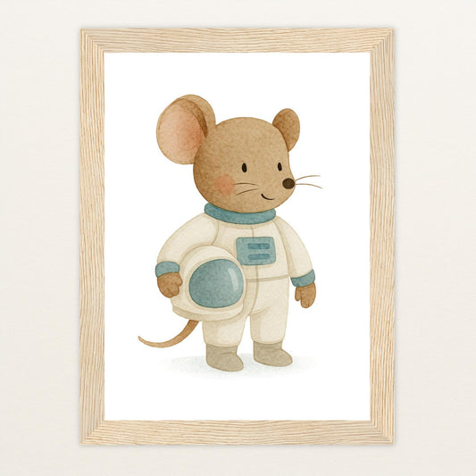 Mimi die Maus - Motiv: "Astronaut" Poster mit Holzrahmen von tinylearner