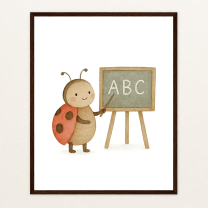 Marie der Marienenkäfer - Lehrer Poster mit Holzrahmen von tinylearner