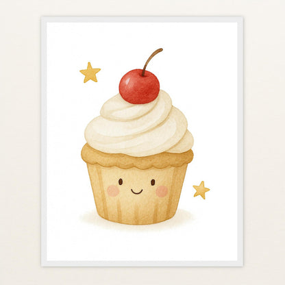 Süßes: Cupcake Poster mit Holzrahmen von tinylearner
