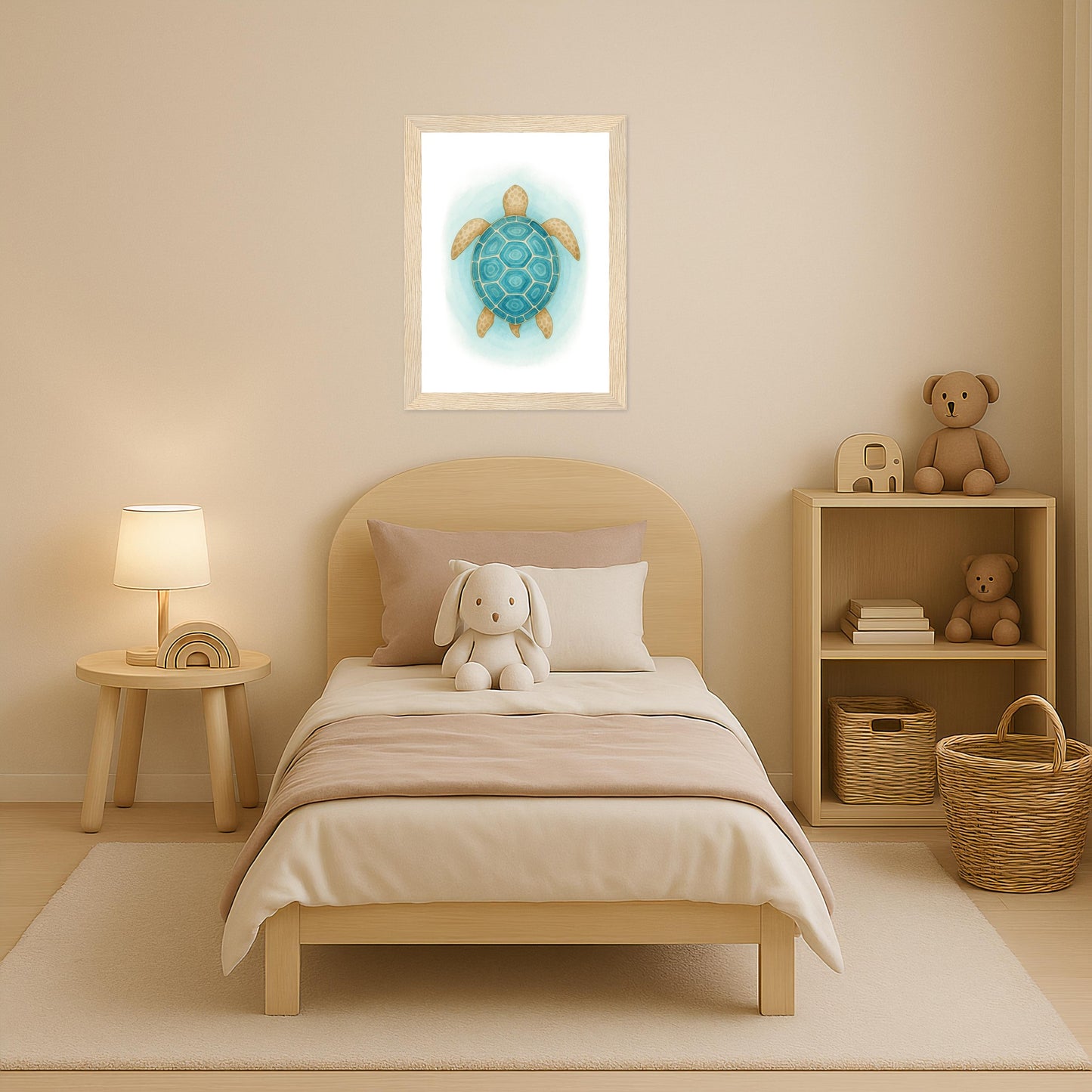 Sora die Schildkröte - Motiv: "Treiben" Poster mit Holzrahmen von tinylearner