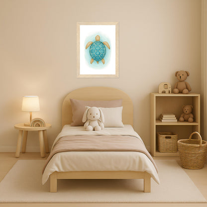 Sora die Schildkröte - Motiv: "Treiben" Poster mit Holzrahmen von tinylearner