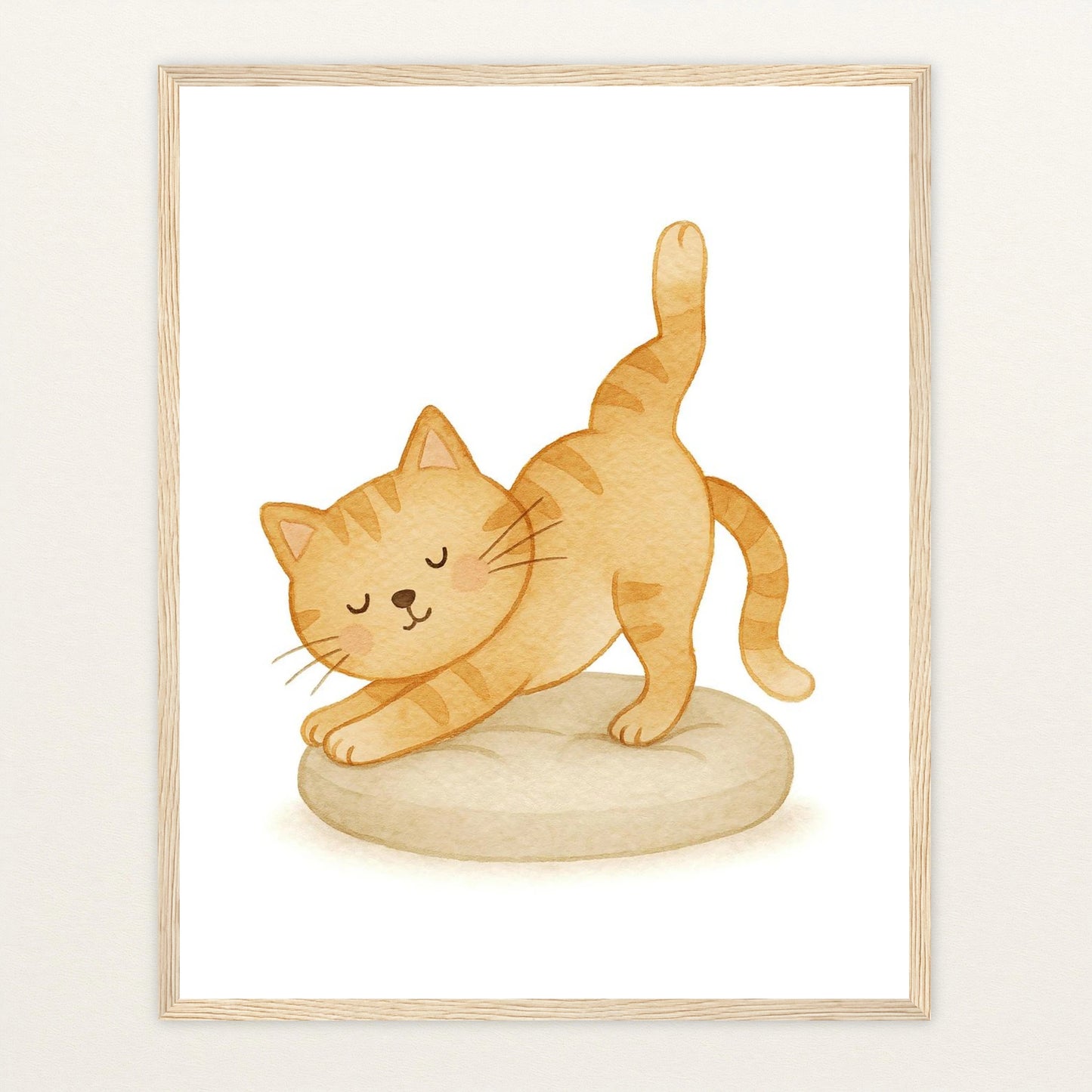 Kira die Katze - Motiv: "Yoga" Poster mit Holzrahmen von tinylearner