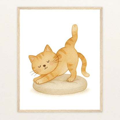 Kira die Katze - Motiv: "Yoga" Poster mit Holzrahmen von tinylearner