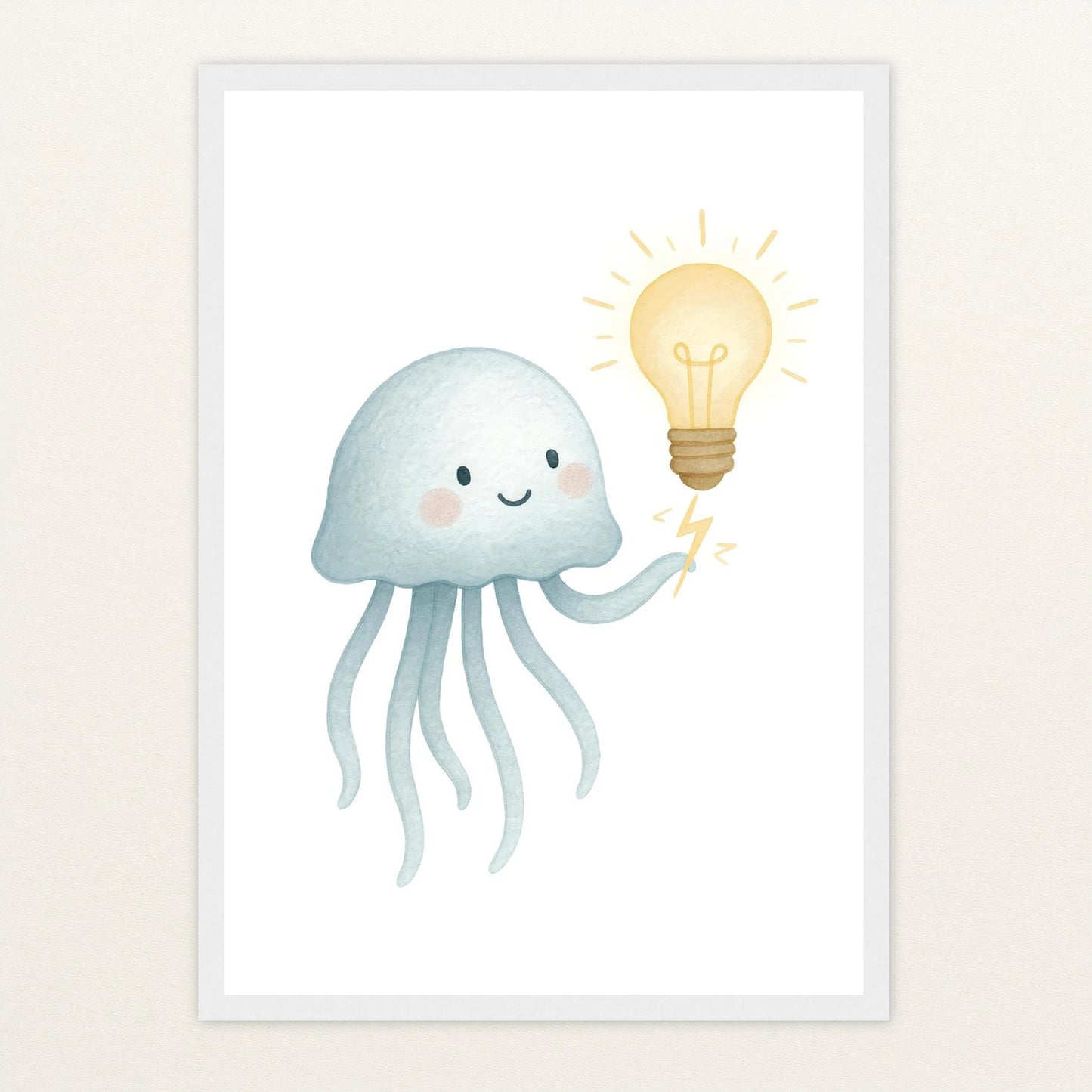 Quinn die Qualle - Motiv: "Glühbirne" Poster mit Holzrahmen von tinylearner