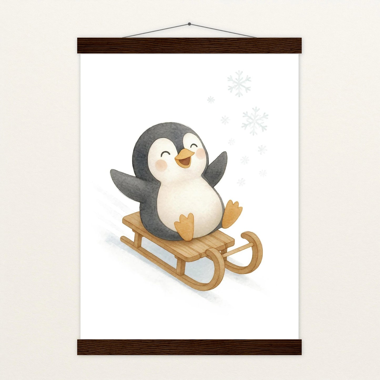 Pia der Pinguin - Motiv: "Schlitten" Poster mit Leisten von tinylearner