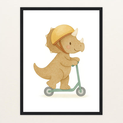 Dinosaurier Triceratops - Motiv: "Roller" Poster mit Holzrahmen von tinylearner