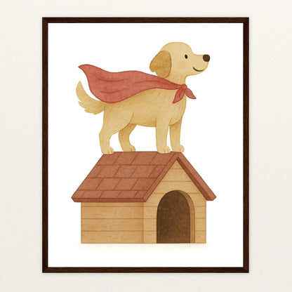 Hugo der Hund - Motiv: "Superheld" Poster mit Holzrahmen von tinylearner