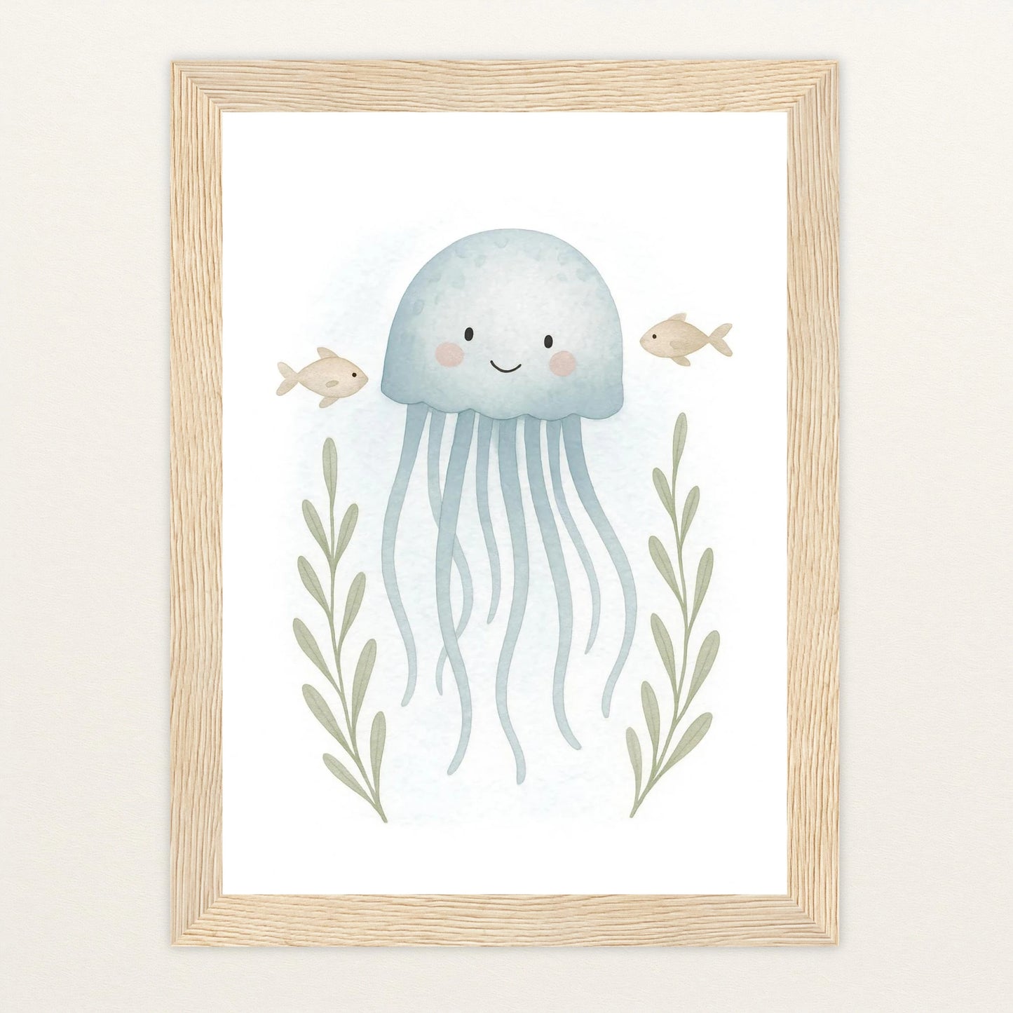 Quinn die Qualle Poster mit Holzrahmen von tinylearner