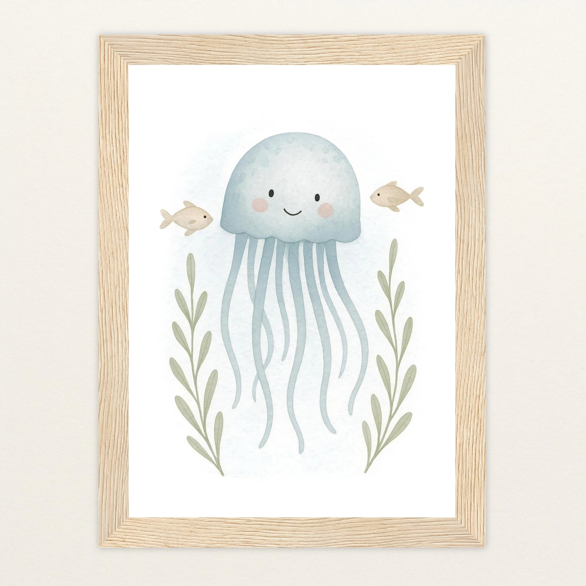 Quinn die Qualle Poster mit Holzrahmen von tinylearner