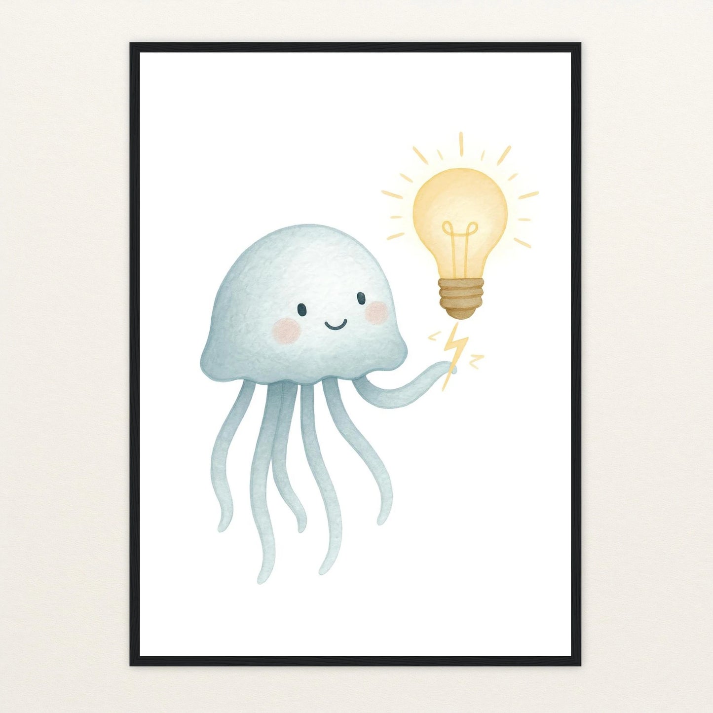 Quinn die Qualle - Motiv: "Glühbirne" Poster mit Holzrahmen von tinylearner