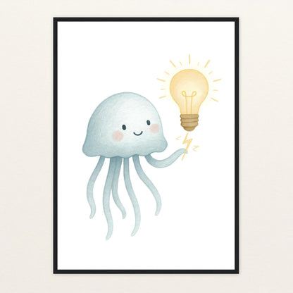 Quinn die Qualle - Motiv: "Glühbirne" Poster mit Holzrahmen von tinylearner