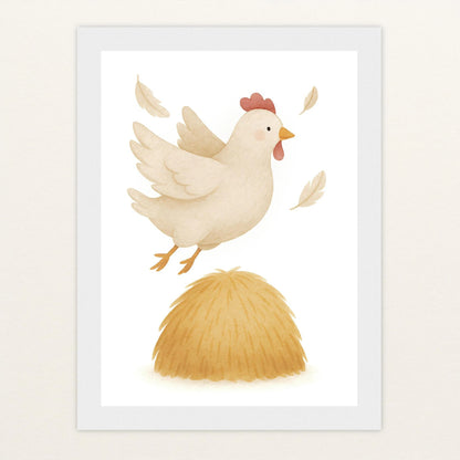 Hanni das Huhn - Motiv: "Heu" Poster mit Holzrahmen von tinylearner