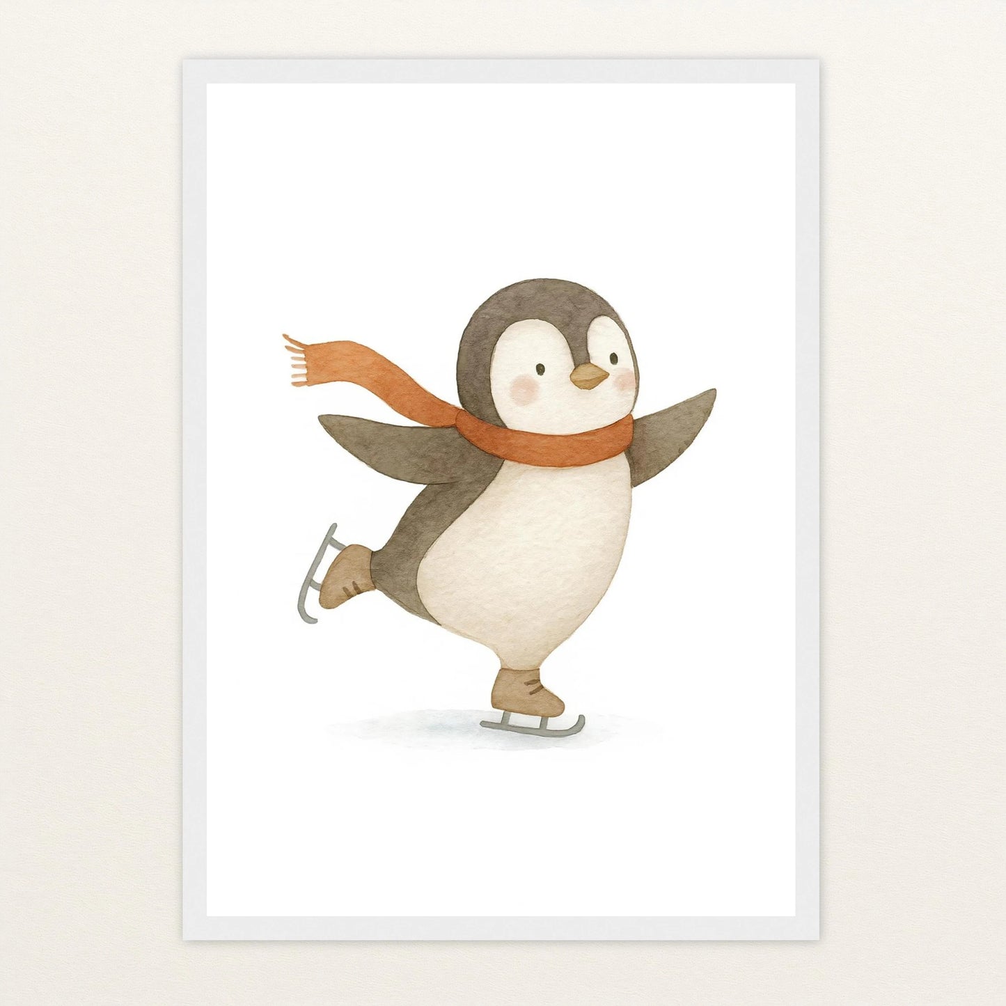 Pia der Pinguin - Motiv: "Eislaufen" Poster mit Holzrahmen von tinylearner