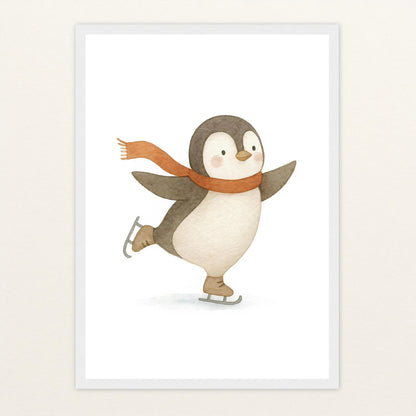 Pia der Pinguin - Motiv: "Eislaufen" Poster mit Holzrahmen von tinylearner
