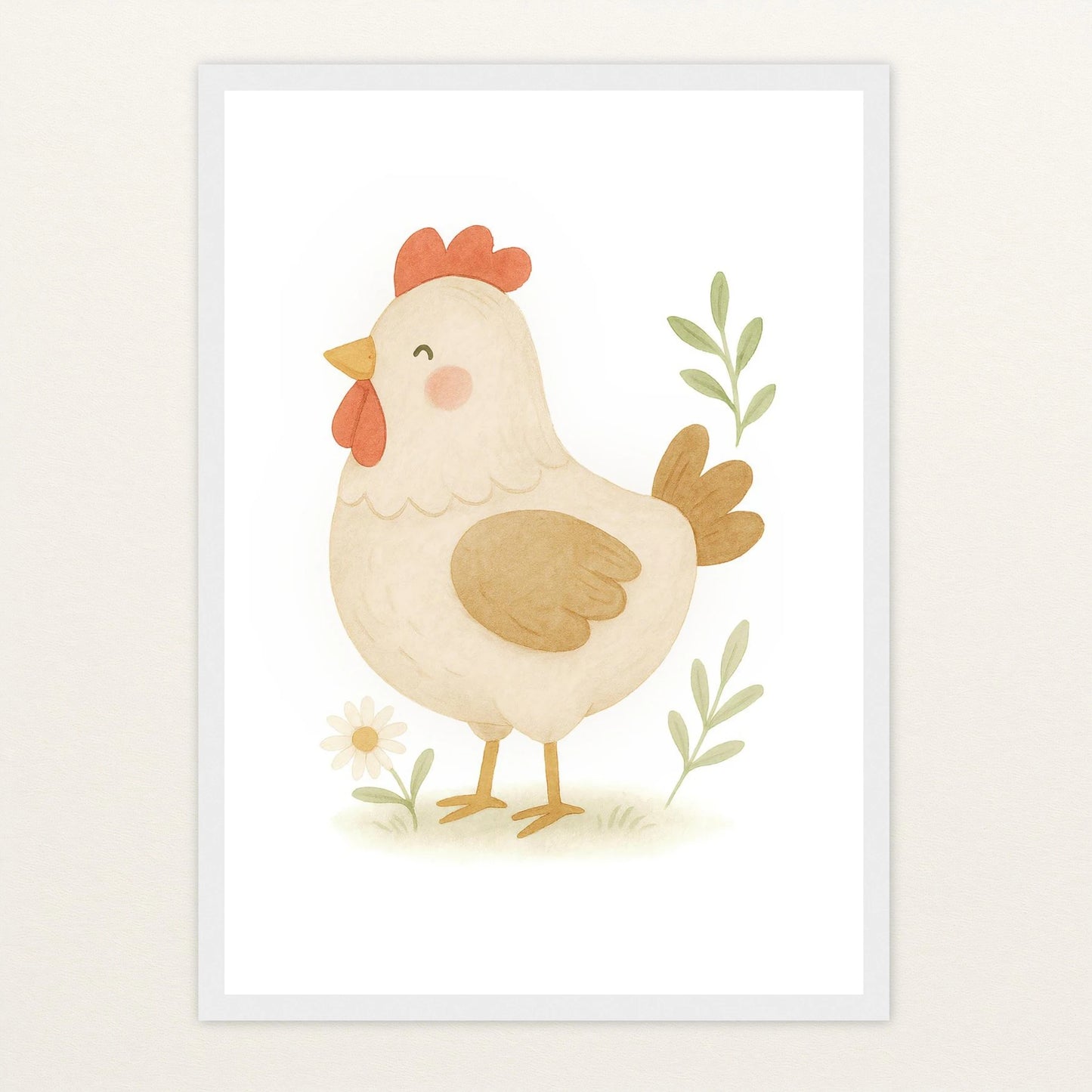 Hanni das Huhn Poster mit Holzrahmen von tinylearner