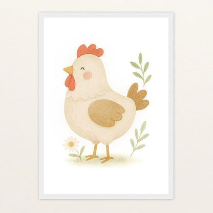 Hanni das Huhn Poster mit Holzrahmen von tinylearner