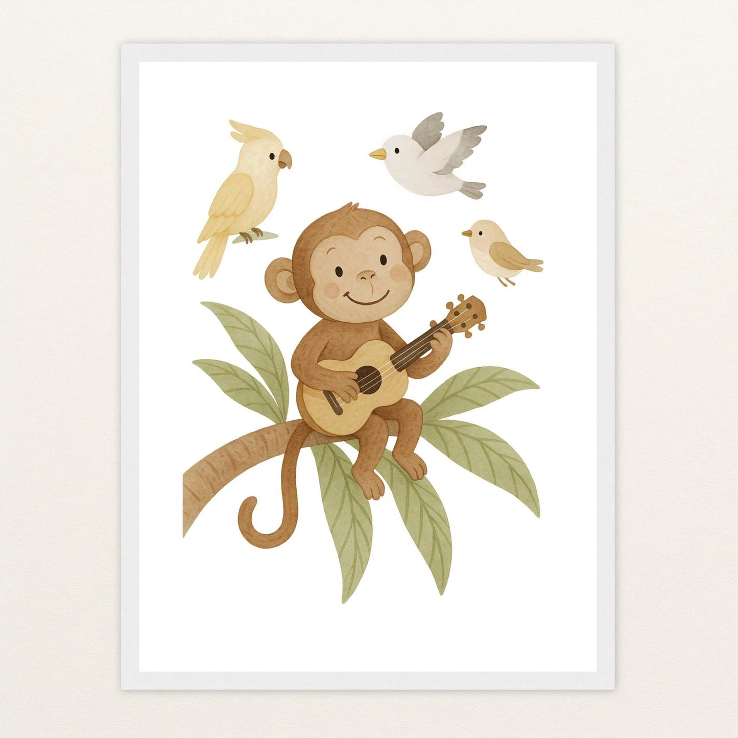 Aki der Affe - Motiv: "Ukulele" Poster mit Holzrahmen von tinylearner