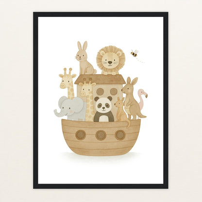 Tierfreunde - Motiv: "Arche Noah" Poster mit Holzrahmen von tinylearner