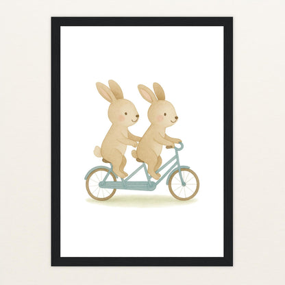 Holly der Hase - Motiv: "Tandem" Poster mit Holzrahmen von tinylearner