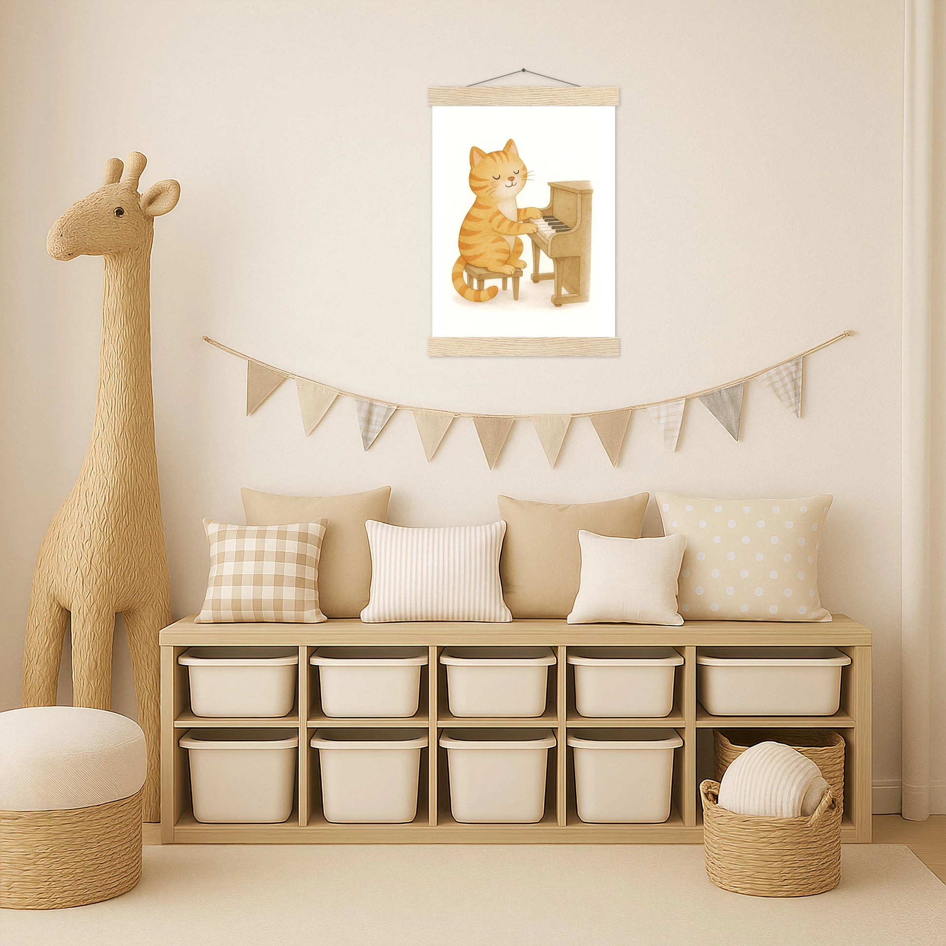 Kira die Katze - Motiv: "Klavier" Poster mit Leisten von tinylearner