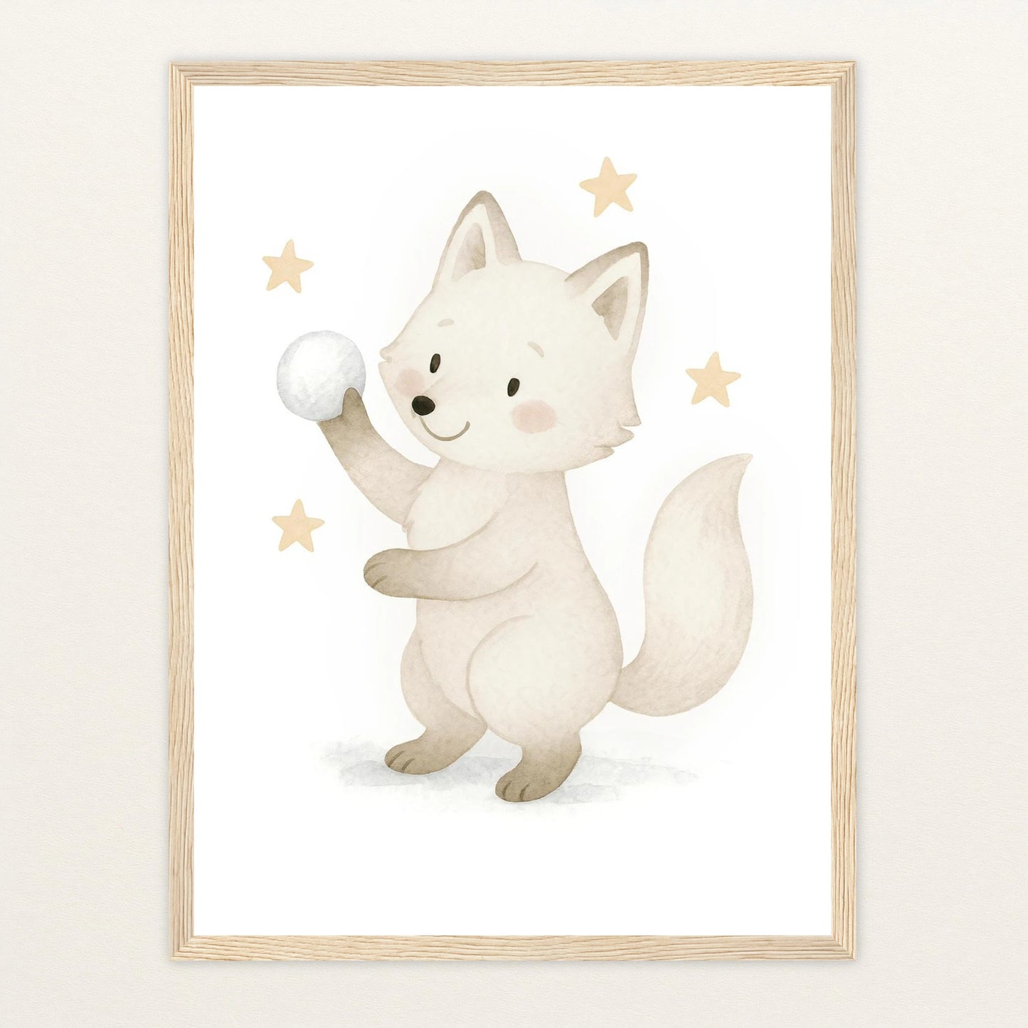 Pino der Polarfuchs - Motiv: "Schneeball" Poster mit Holzrahmen von tinylearner