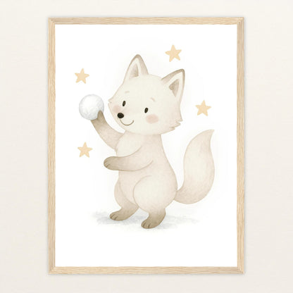 Pino der Polarfuchs - Motiv: "Schneeball" Poster mit Holzrahmen von tinylearner