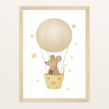 Mimi die Maus - Motiv: "Heißluftballon" Poster mit Holzrahmen von tinylearner