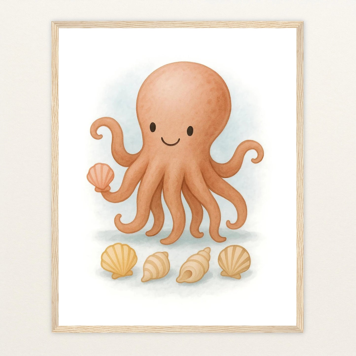 Tilli der Tintenfisch - Motiv: "Muscheln" Poster mit Holzrahmen von tinylearner