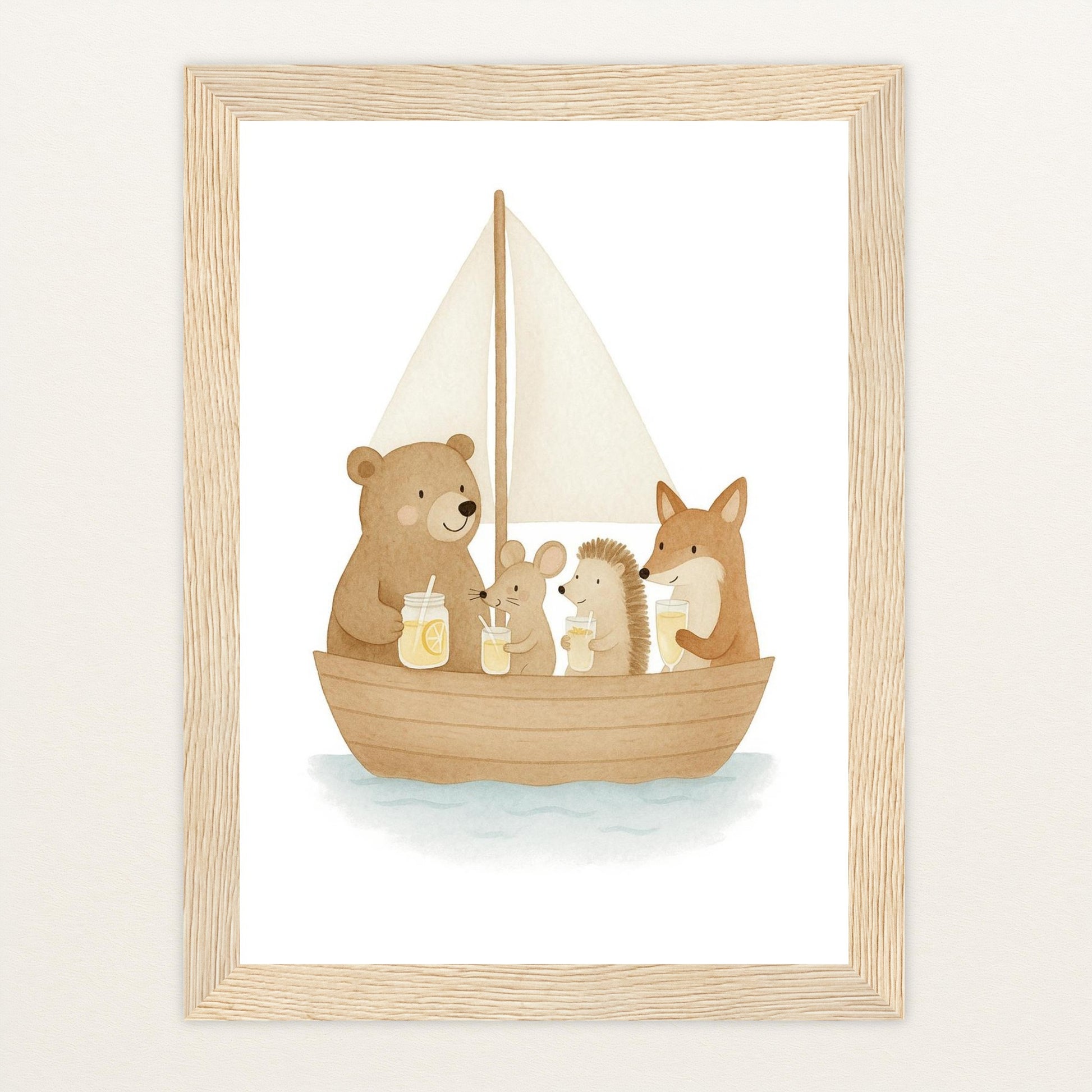 Tierfreunde - Motiv: "Segelschiff" Poster mit Holzrahmen von tinylearner