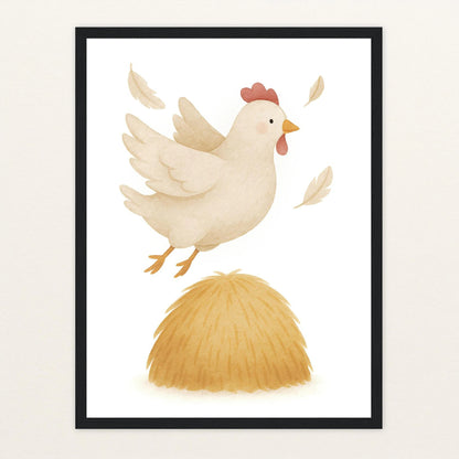 Hanni das Huhn - Motiv: "Heu" Poster mit Holzrahmen von tinylearner