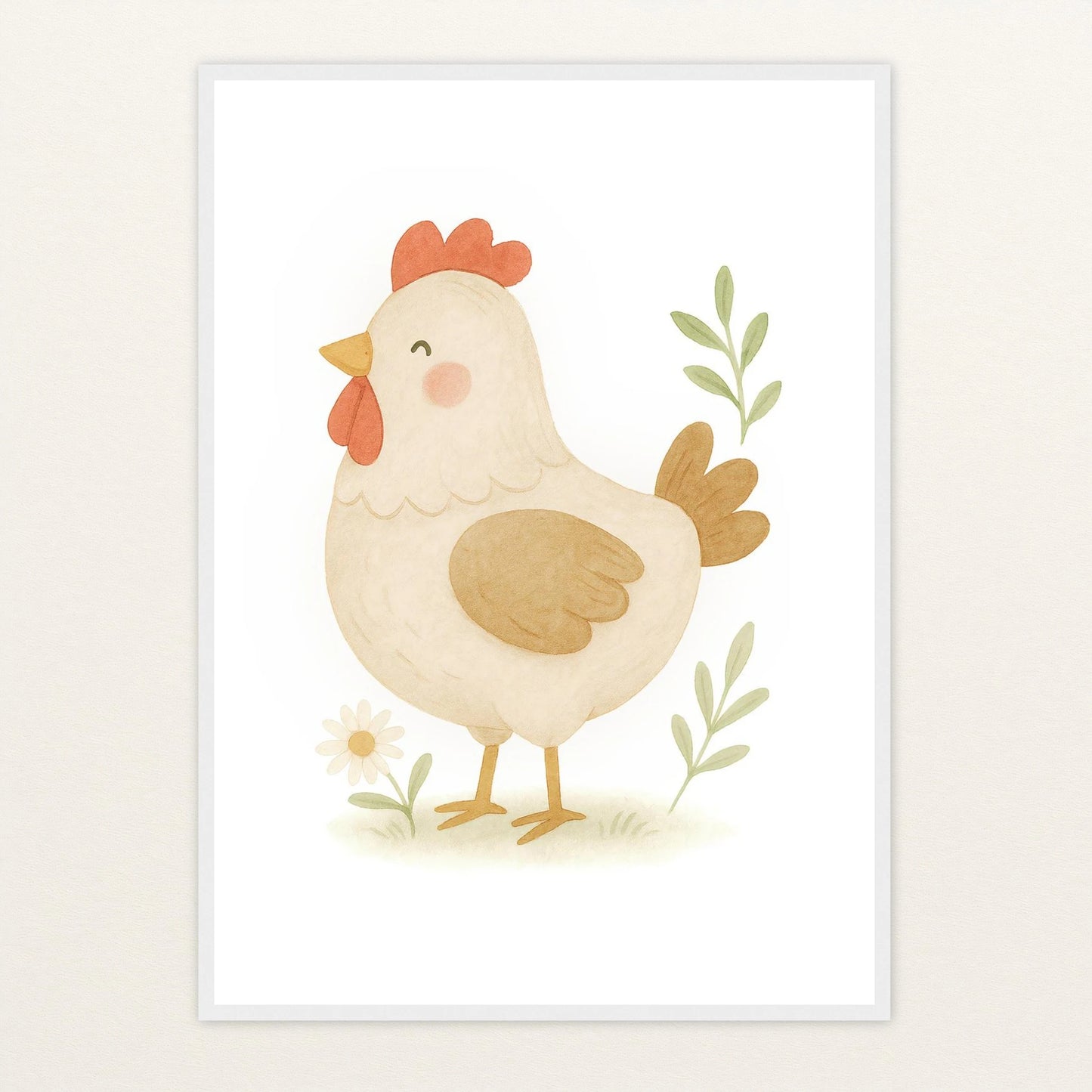 Hanni das Huhn Poster mit Holzrahmen von tinylearner
