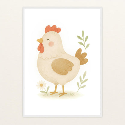 Hanni das Huhn Poster mit Holzrahmen von tinylearner