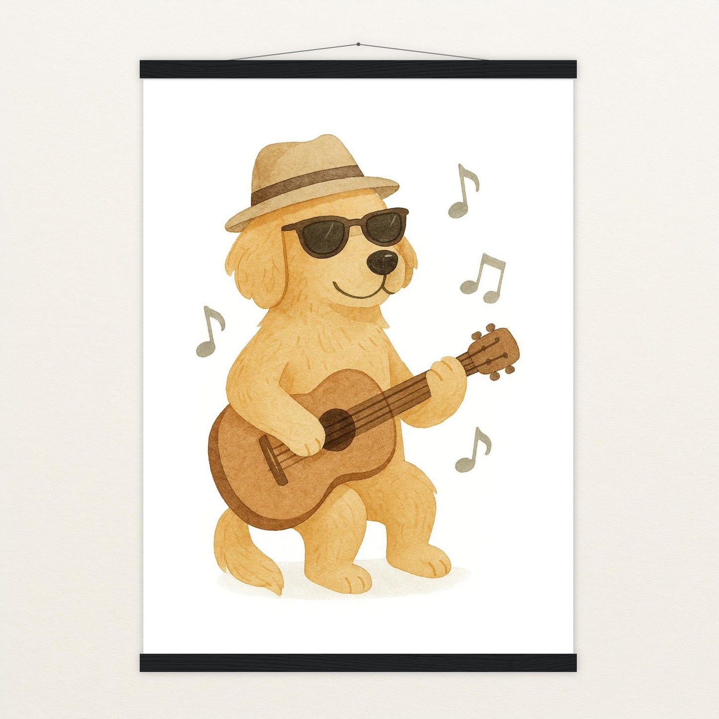Hugo der Hund - Motiv: "Gitarre" Poster mit Leisten von tinylearner