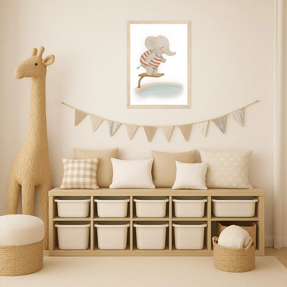 Emil der Elefant - Motiv: "Pool" Poster mit Holzrahmen von tinylearner