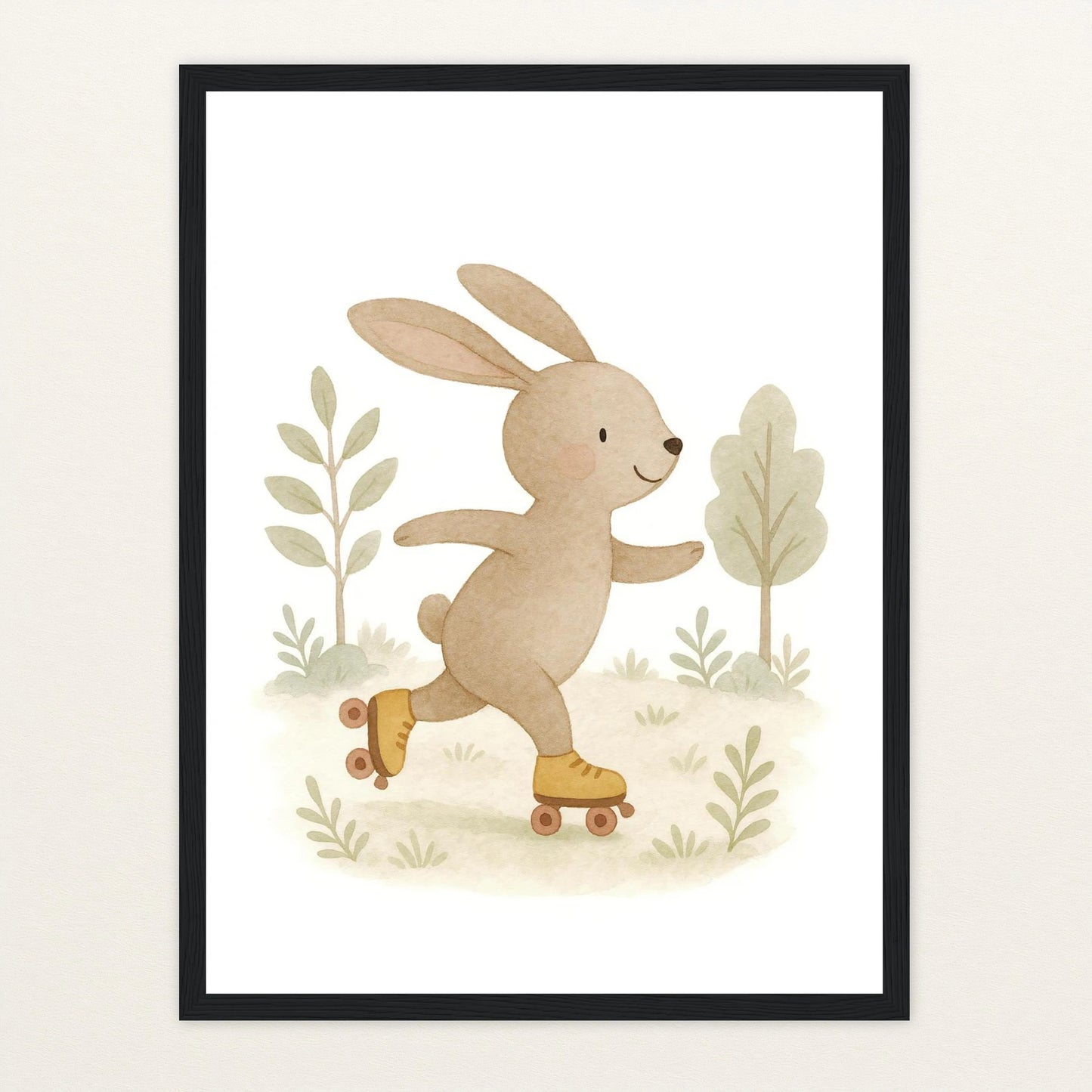 Holly der Hase - Motiv: "Rollschuhe" Poster mit Holzrahmen von tinylearner