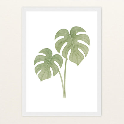 Monstera-Blätter Poster mit Holzrahmen von tinylearner