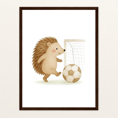 Iggi der Igel - Motiv: "Fußball" Poster mit Holzrahmen von tinylearner