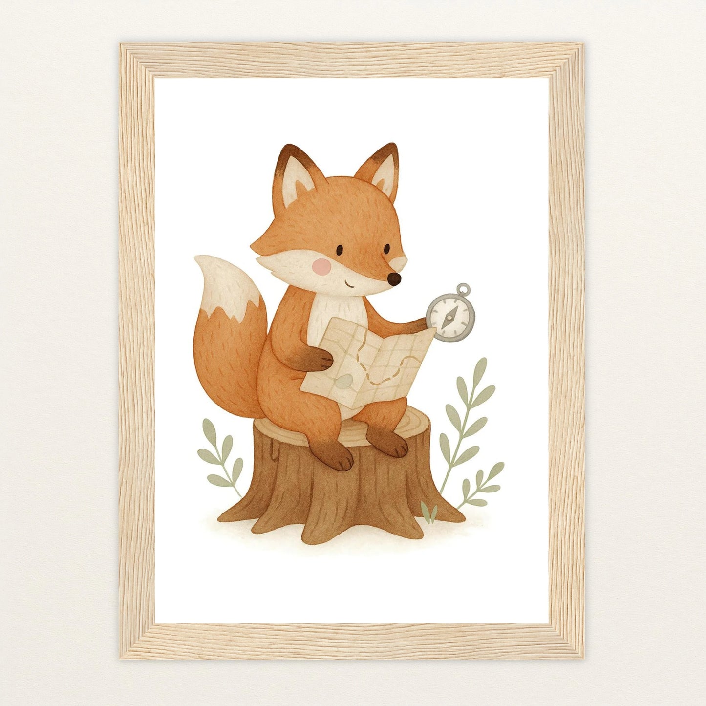 Finnegan der Fuchs - Motiv: "Abenteuerlust" Poster mit Holzrahmen von tinylearner