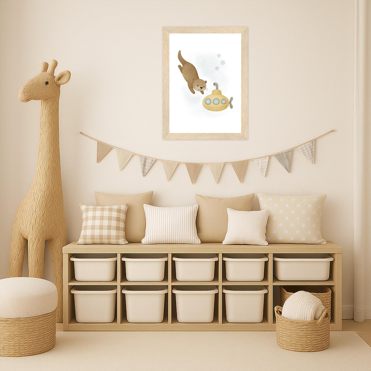 Otti der Otter - Motiv: "U-Boot" Poster mit Holzrahmen von tinylearner