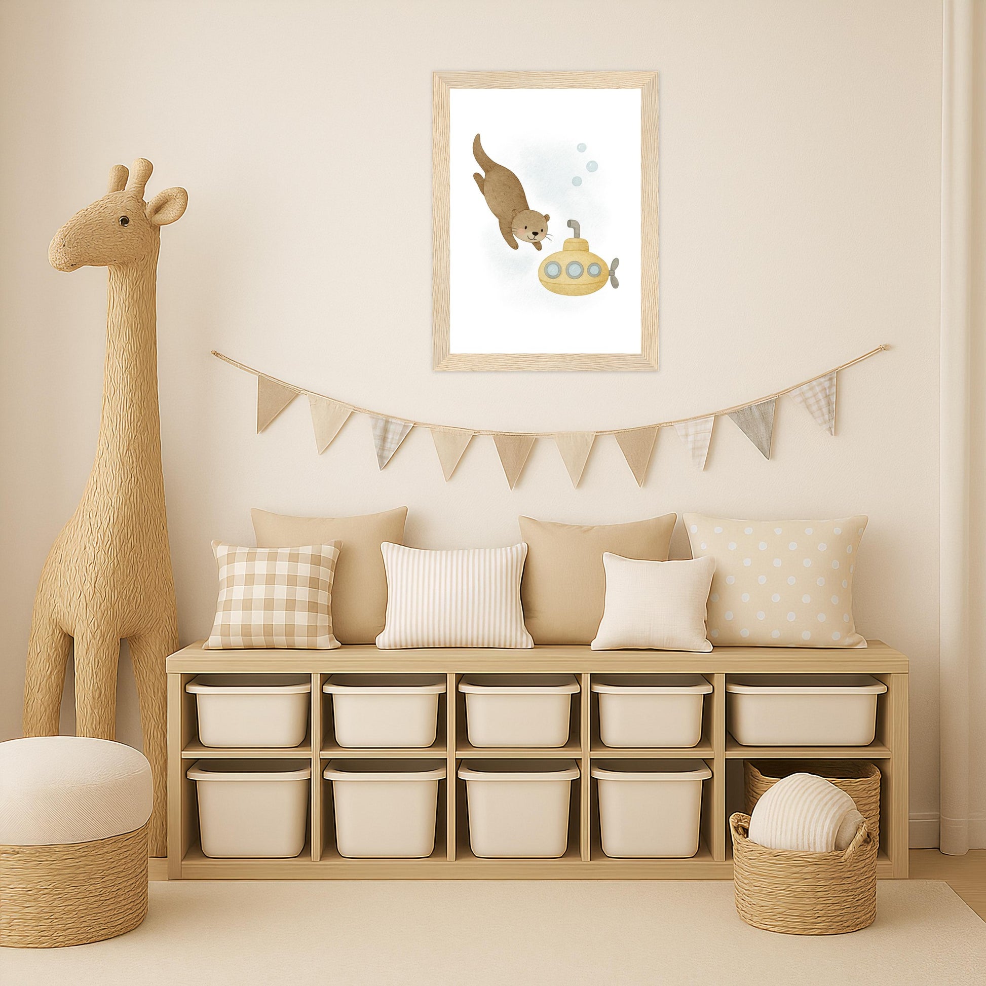 Otti der Otter - Motiv: "U-Boot" Poster mit Holzrahmen von tinylearner