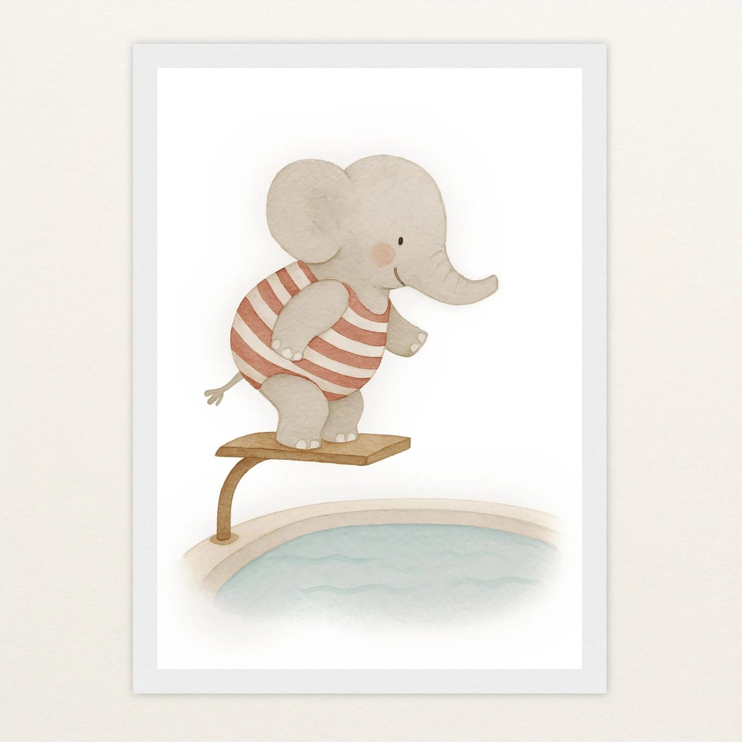 Emil der Elefant - Motiv: "Pool" Poster mit Holzrahmen von tinylearner