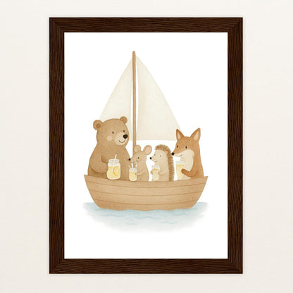 Tierfreunde - Motiv: "Segelschiff" Poster mit Holzrahmen von tinylearner